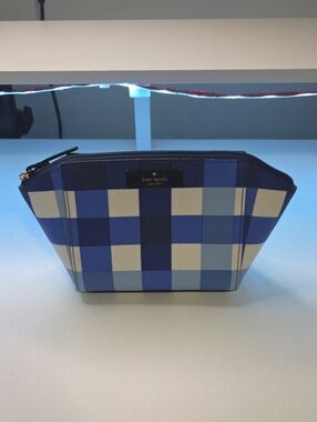 kate spade blue and white Pacific gingham Cosmetic Case
